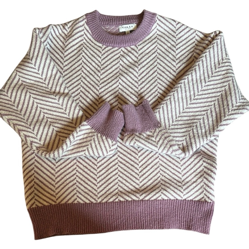Gilli Purple and White Chevron Crew Neck Sweater